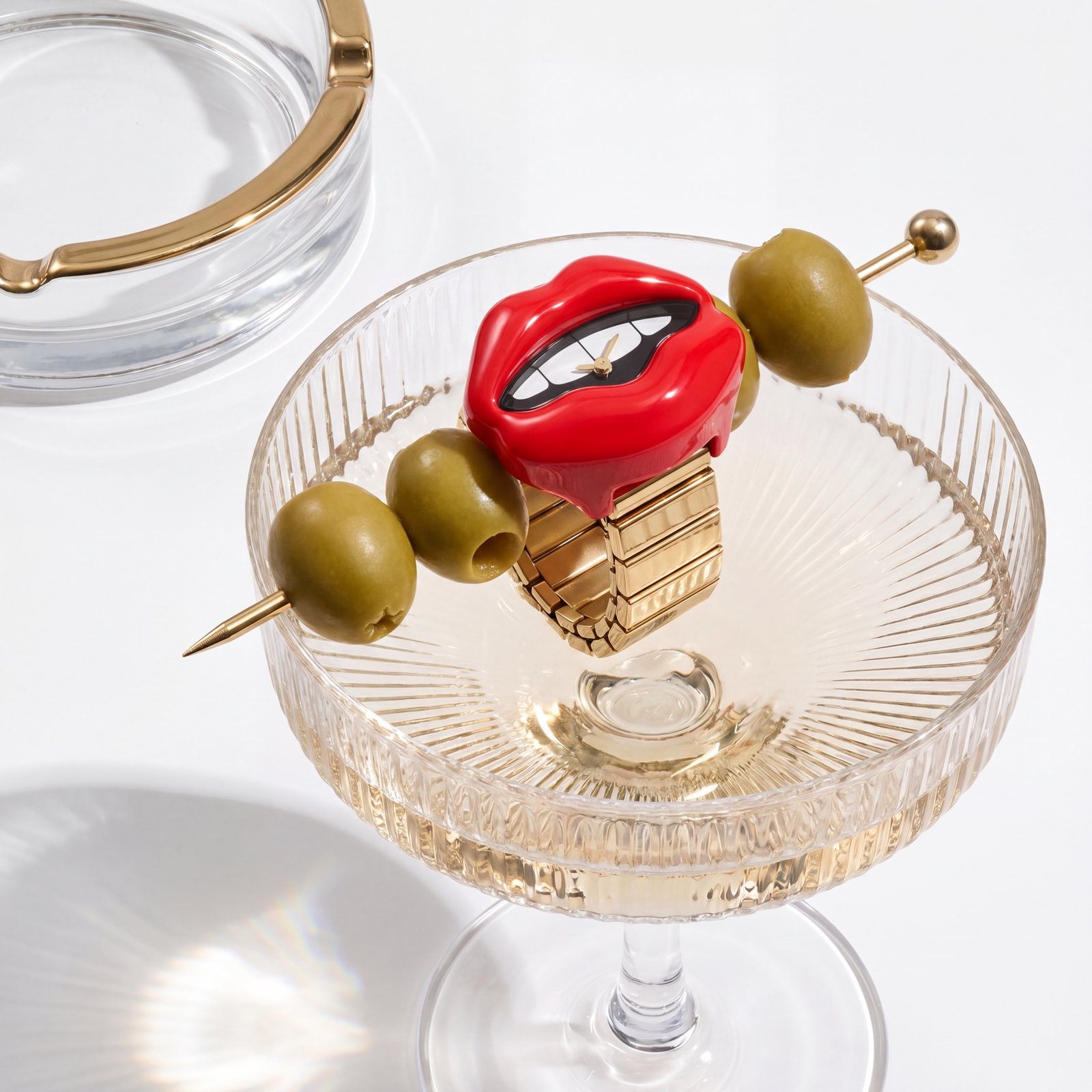 Avant-Garde Pop Art Lip Timepiece — Martini Glass Composition